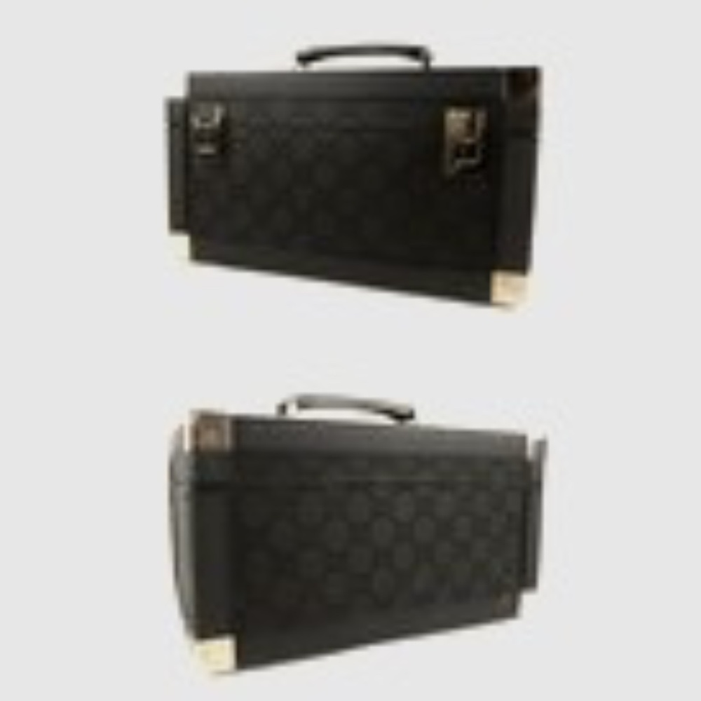 Gucci Black Monogram Vintage GG Vanity Case Makeup Hard Box Bag